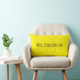 Smile, Jesus Loves You Yellow Happy Sunshine Lumbar Pillow