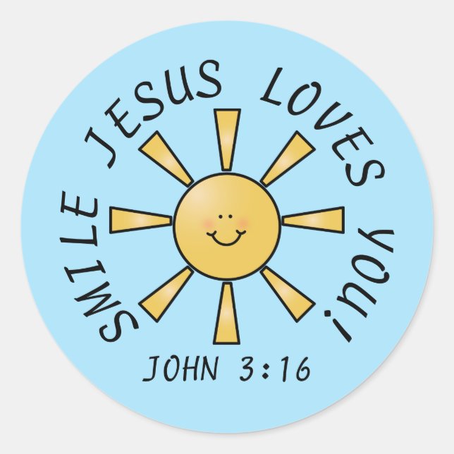 Smile Jesus Vous Aime Sticker Bleu Jaune (Devant)