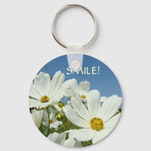 SMILE! key chain White Daisies Keychains Flowers (Front)
