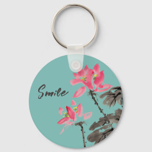 Smile & Laugh Positive Quote Watercolor Floral Keychain