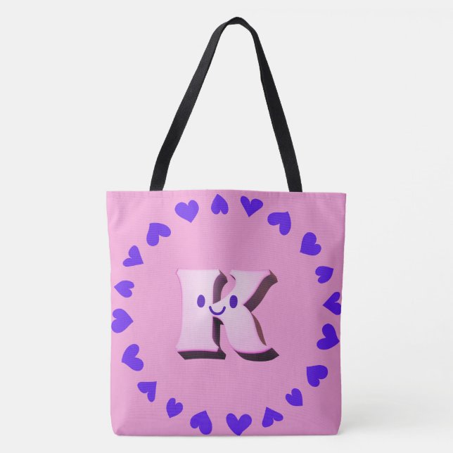 Smile Letter K With Hearts Shoulder Tote Bag (Front)