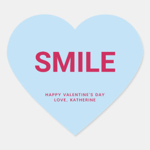 Smile light blue custom message Valentine's Day Heart Sticker