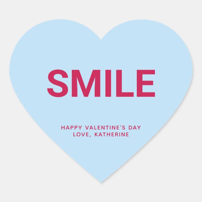 Smile light blue custom message Valentine's Day Heart Sticker (Front)