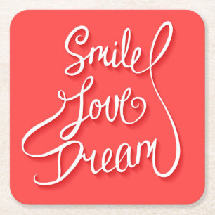 Smile Love Dream Square Paper Coaster