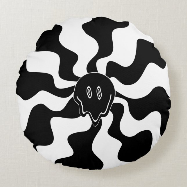 Smile Melt - Black and White Round Pillow (Front)