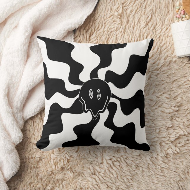 Smile Melt - Black and White Throw Pillow (Blanket)
