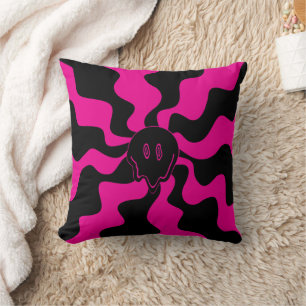 Smile Melt - Magenta and Black Throw Pillow