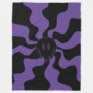 Smile Melt Retro Purple and Black Fleece Blanket