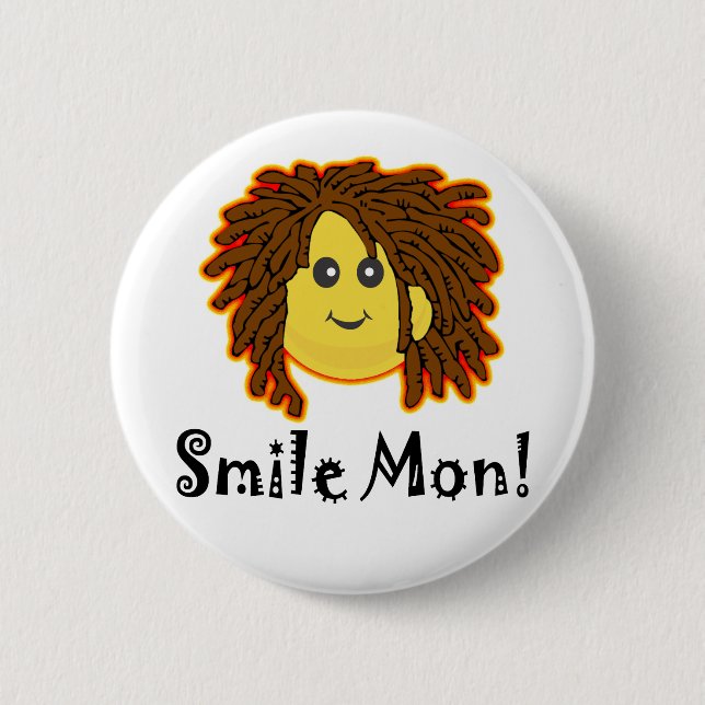 Smile Mon! Rasta Face 2 Inch Round Button (Front)
