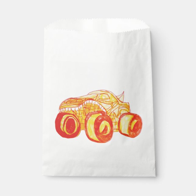 Smile Monster Truck Rally Birthday Party Favour Bag (Front)