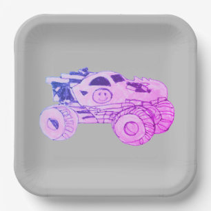 Smile Monster Truck Rally Birthday Party Paper Plate