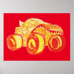 Smile Monster Truck Rally Birthday Party Poster