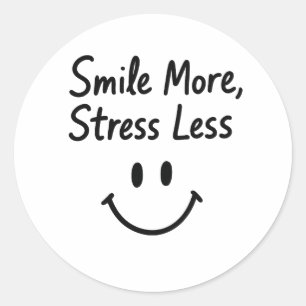 Smile More, Stress Less Doodle Design Classic Round Sticker