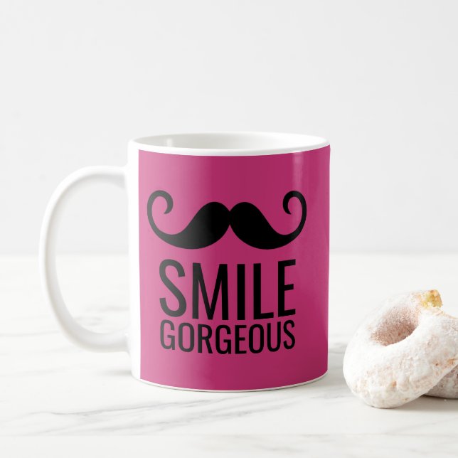 SMILE Mustache Café Mug TOUTE COULEUR DE BASE (Avec donut)