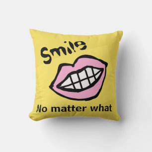 smile no matter what cartoon lips throw pillow