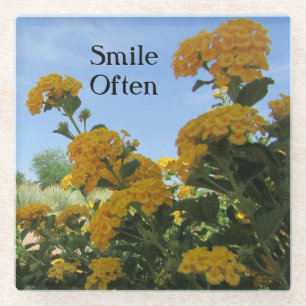 Smile Often Vivid Yellow Lantana Photo Flower Glass Coaster