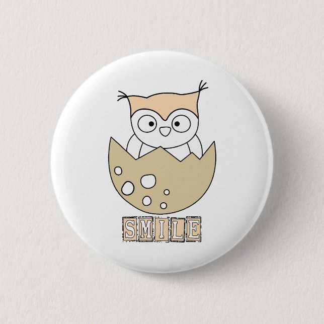 Smile, Owl 2 Inch Round Button (Front)