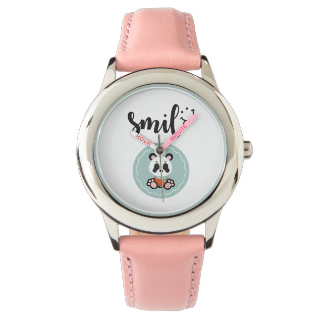 Smile Panda Stainless Steel Kids Watch - Pink (Front)