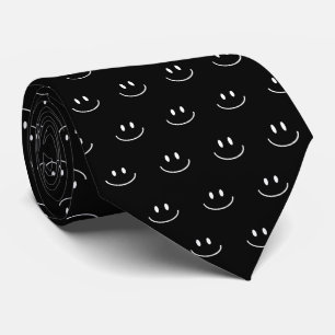 Smile Pattern Black and White Neck Tie