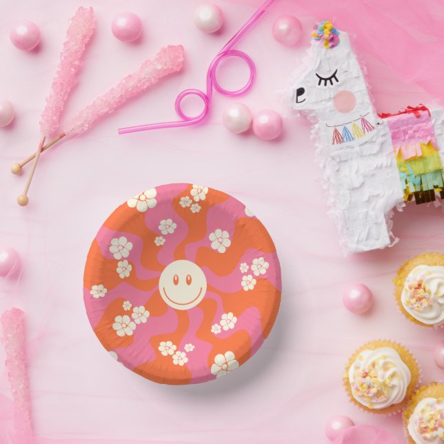 Smile - Pink, Orange and Cream Paper Plate (Party)