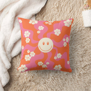 Smile - Pink, Orange and Cream Throw Pillow