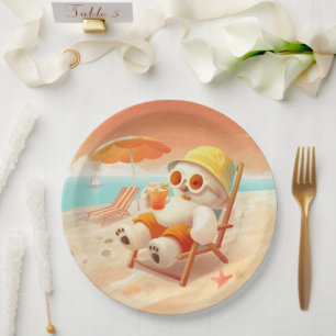 Smile Pup: Beach Mode On Smiling Bichon Frise Paper Plate