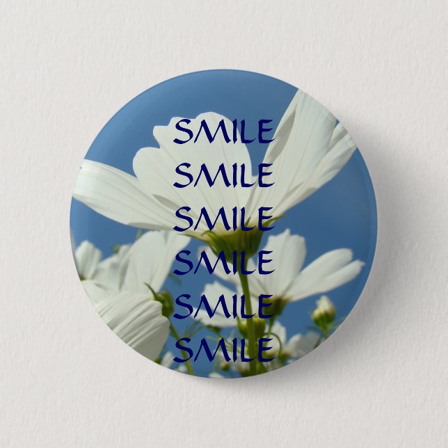 SMILE SMILE Button Blue Sky White Daisy Flowers (Front)