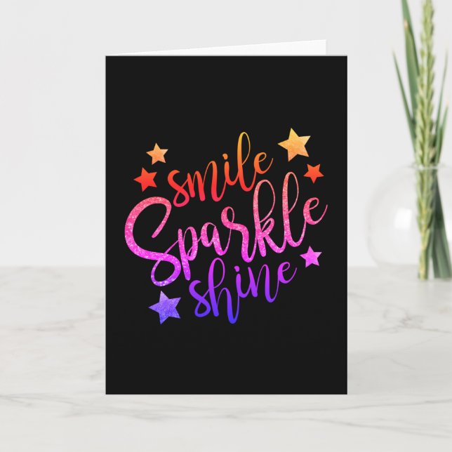 Smile Sparkle Shine Black Multi Coloured Quote Card (Front)