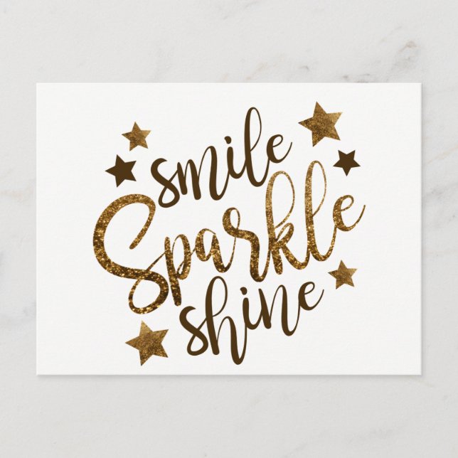 Smile Sparkle Shine, étoiles lettres d'or carte po (Devant)