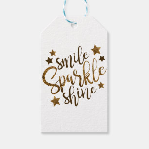 SMILE SPARKLE SHINE, GOLDEN GLITTER STAR GIFT TAGS