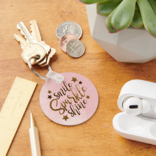 Smile Sparkle Shine Rose Gold Keychain