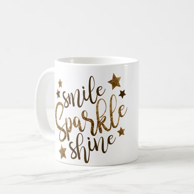 Smile Sparkle Shine - stars gold lettering mug (Front Left)