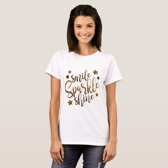 Smile Sparkle Shine - stars gold lettering t shirt (Front Full)
