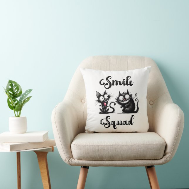 Smile Squad with Funny Cats Design Throw Pillow (Chair)
