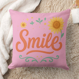 Smile Sunflower Throw Pillow   Positive Vibes
