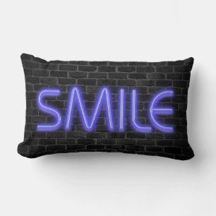 SMILE text in neon lights on brick Lumbar Pillow