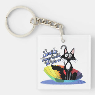 Smile things could be worse, cat floating keychain