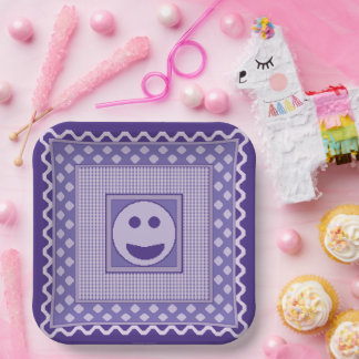 Smile Tile Party Plates in Purple