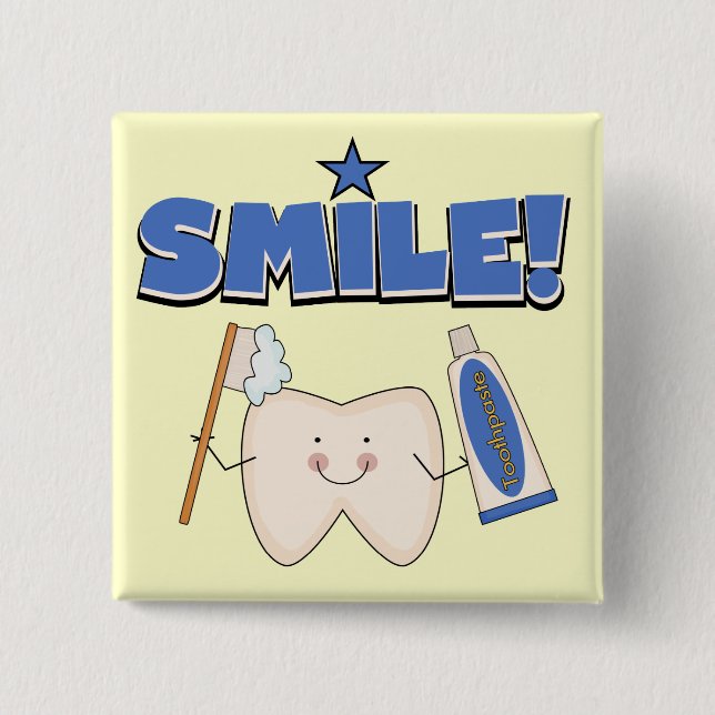 SMILE - Tooth T-shirts and Gifts 2 Inch Square Button (Front)