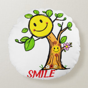 "Smile Tree" Positive Vibes  Round Pillow
