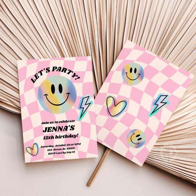 Smile Trendy Retro Birthday Invitation (Creator Uploaded)