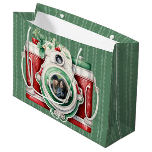 Smile   Vintage Camera  Christmas Photo  Large Gift Bag