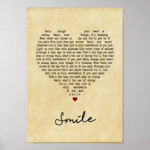 Smile Vintage Heart Song Lyric Wall Art Print