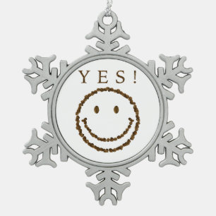 Smile with Coffee Beans Snowflake Pewter Christmas Ornament