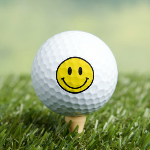 Smile Yellow Black White Happy Face Emoji Fun Golf Balls