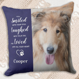 Smiled Laughed Loved Custom 2 Photo Pet Memorial Throw Pillow
