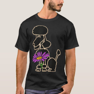 Smilemoretees Black Poodle Dog with Purple Daisy  T-Shirt