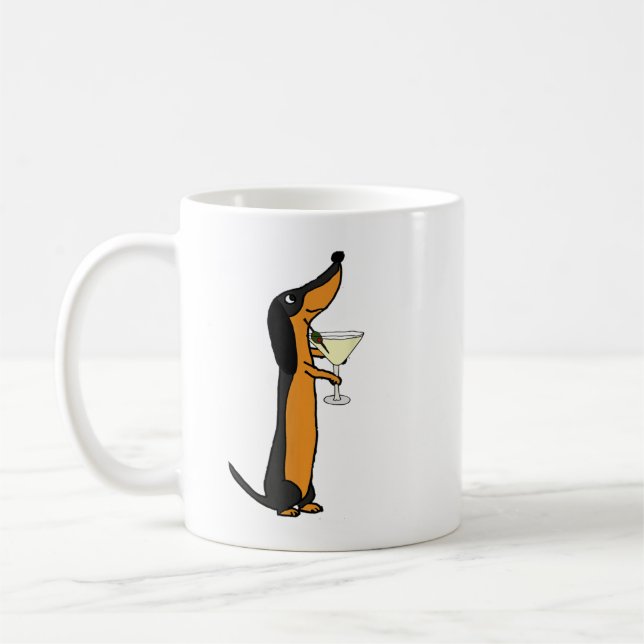 Smilemoretees Funny Dachshund Dog Drinking Martini Coffee Mug (Left)
