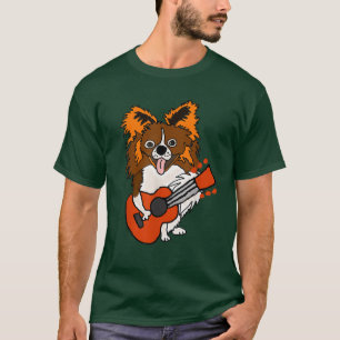 Smilemoretees Funny Papillon Dog Playing Guitar 28 T-Shirt