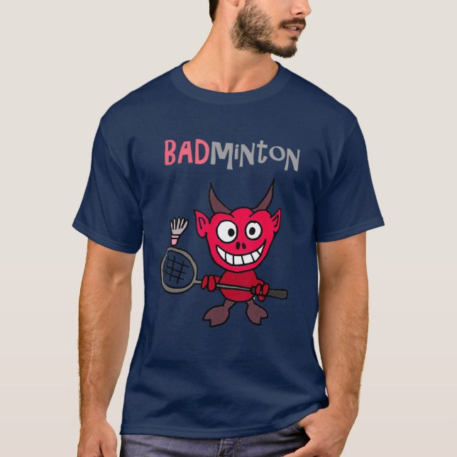 Smilenows Funny Devil Playing Badminton Pun T-Shirt (Front)